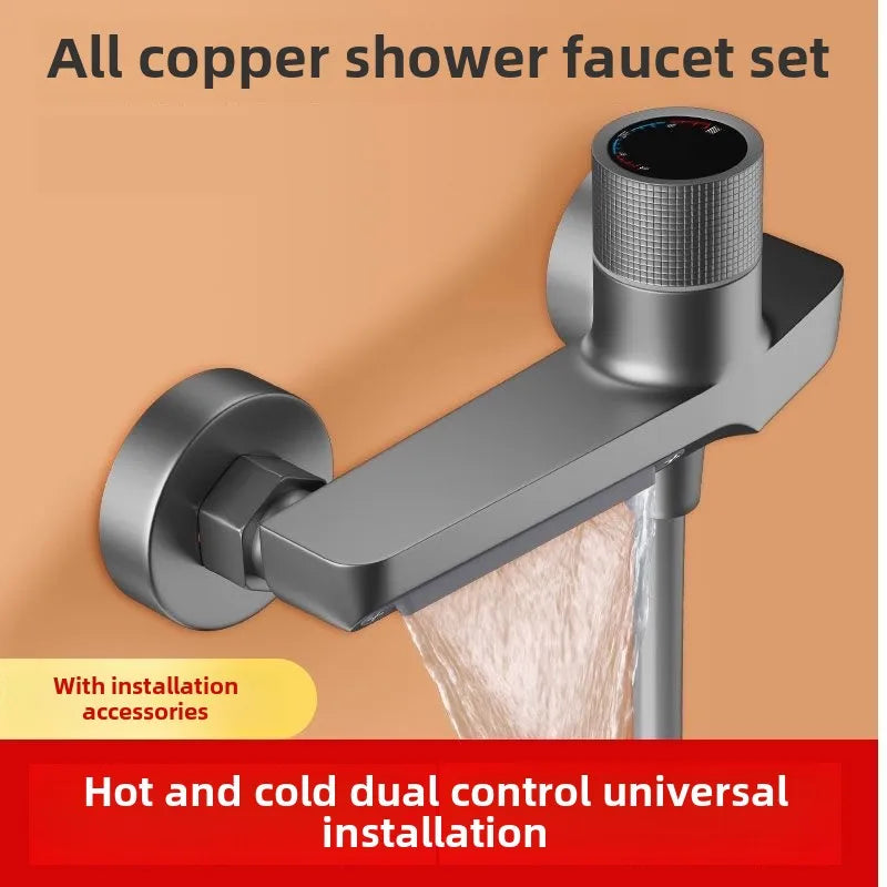 Bathtub Gray Waterfall Bathtub Faucet With Hand Shower Brass Chrome Wall Mounted Bathroom Shower Mixer Tap Shower system Set