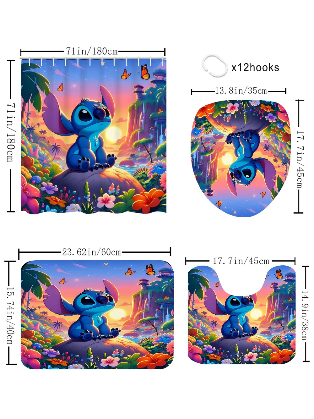 Pink Forest Bathroom Four-piece Set - Avant-garde Waterproof Shower Curtain, creating a complete bathroom kit